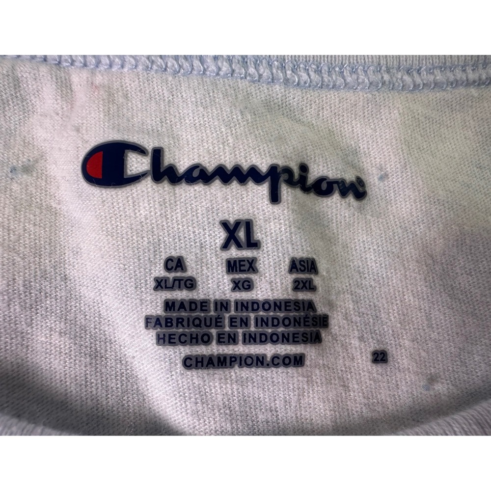 Champion T-Shirt‎ XL Blue Marble Swirl Print Spell Out Logo Short Sleeve AS IS - Picture 5 of 10